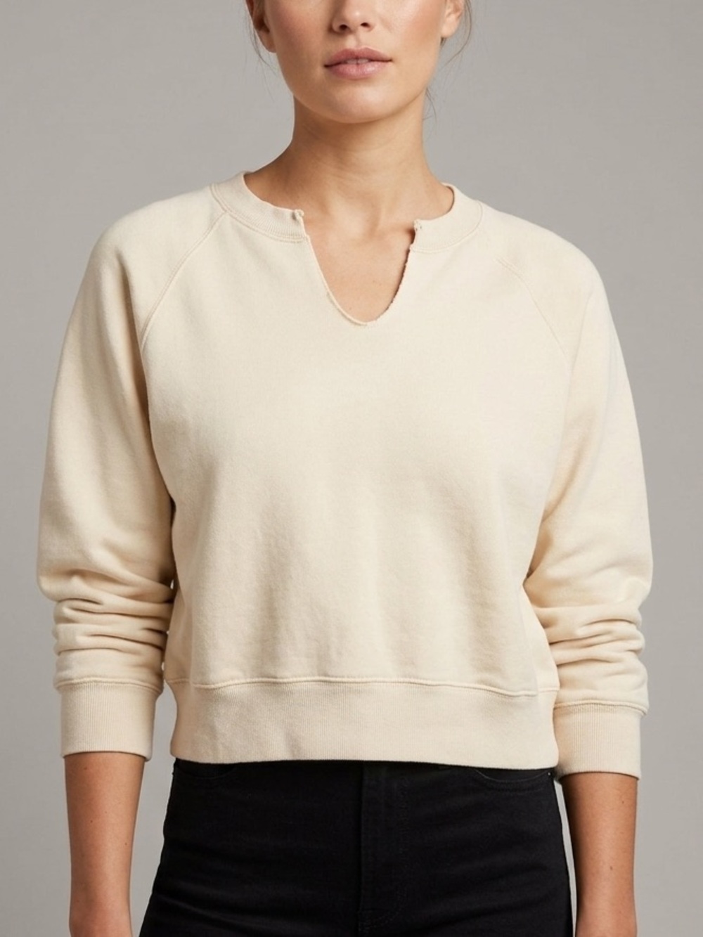 NIA Fleece Pullover Cropped Sweatshirt Top Cotton Cream Lounge Women’s Medium